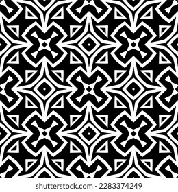Dark background with abstract shapes. Black and white texture. Seamless monochrome repeating pattern for web page, textures, card, poster, fabric, textile.