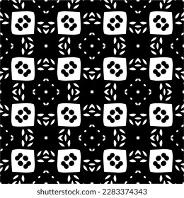 Dark background with abstract shapes. Black and white texture. Seamless monochrome repeating pattern for web page, textures, card, poster, fabric, textile.