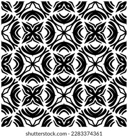 Dark background with abstract shapes. Black and white texture. Seamless monochrome repeating pattern for web page, textures, card, poster, fabric, textile.