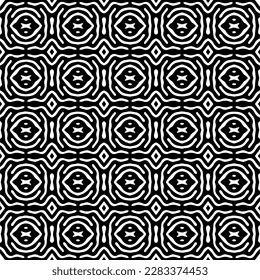 Dark background with abstract shapes. Black and white texture. Seamless monochrome repeating pattern for web page, textures, card, poster, fabric, textile.