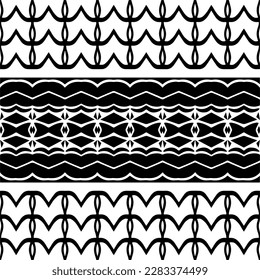 Dunkler Hintergrund mit abstrakten Formen. Schwarz-Weiß-Textur. Nahtlose monochrome Wiederholung Muster für Webseiten, Texturen, Karten, Poster, Gewebe, Textilien.
