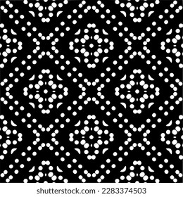 Dark background with abstract shapes. Black and white texture. Seamless monochrome repeating pattern for web page, textures, card, poster, fabric, textile.