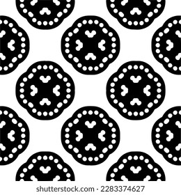 Dark background with abstract shapes. Black and white texture. Seamless monochrome repeating pattern for web page, textures, card, poster, fabric, textile.