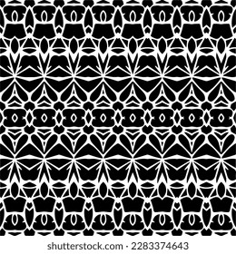 Dark background with abstract shapes. Black and white texture. Seamless monochrome repeating pattern for web page, textures, card, poster, fabric, textile.