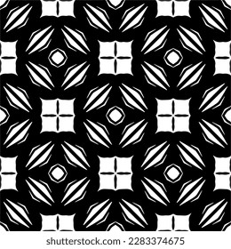 Dark background with abstract shapes. Black and white texture. Seamless monochrome repeating pattern for web page, textures, card, poster, fabric, textile.