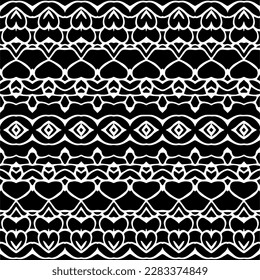 Dark background with abstract shapes. Black and white texture. Seamless monochrome repeating pattern for web page, textures, card, poster, fabric, textile.