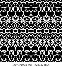 Dark background with abstract shapes. Black and white texture. Seamless monochrome repeating pattern for web page, textures, card, poster, fabric, textile.