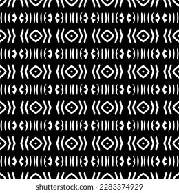 Dark background with abstract shapes. Black and white texture. Seamless monochrome repeating pattern for web page, textures, card, poster, fabric, textile.