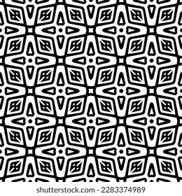Dark background with abstract shapes. Black and white texture. Seamless monochrome repeating pattern for web page, textures, card, poster, fabric, textile.