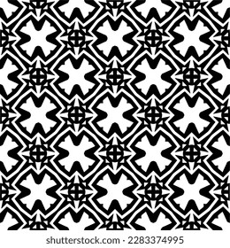 Dark background with abstract shapes. Black and white texture. Seamless monochrome repeating pattern for web page, textures, card, poster, fabric, textile.