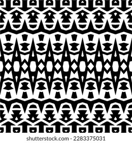 Dark background with abstract shapes. Black and white texture. Seamless monochrome repeating pattern for web page, textures, card, poster, fabric, textile.