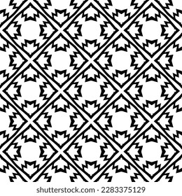Dark background with abstract shapes. Black and white texture. Seamless monochrome repeating pattern for web page, textures, card, poster, fabric, textile.