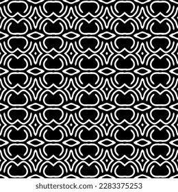 Dark background with abstract shapes. Black and white texture. Seamless monochrome repeating pattern for web page, textures, card, poster, fabric, textile.