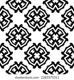 Dark background with abstract shapes. Black and white texture. Seamless monochrome repeating pattern for web page, textures, card, poster, fabric, textile.