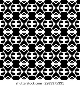 Dark background with abstract shapes. Black and white texture. Seamless monochrome repeating pattern for web page, textures, card, poster, fabric, textile.