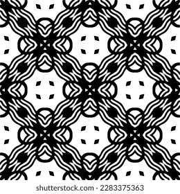 Dunkler Hintergrund mit abstrakten Formen. Schwarz-Weiß-Textur. Nahtlose monochrome Wiederholung Muster für Webseiten, Texturen, Karten, Poster, Gewebe, Textilien.