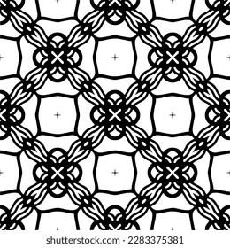 Dark background with abstract shapes. Black and white texture. Seamless monochrome repeating pattern for web page, textures, card, poster, fabric, textile.