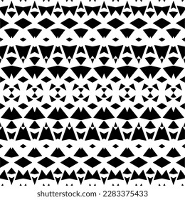 Dark background with abstract shapes. Black and white texture. Seamless monochrome repeating pattern for web page, textures, card, poster, fabric, textile.