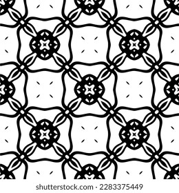 Dark background with abstract shapes. Black and white texture. Seamless monochrome repeating pattern for web page, textures, card, poster, fabric, textile.
