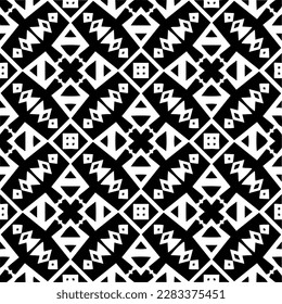 Dark background with abstract shapes. Black and white texture. Seamless monochrome repeating pattern for web page, textures, card, poster, fabric, textile.