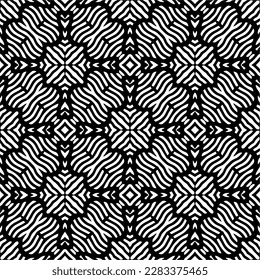 Dark background with abstract shapes. Black and white texture. Seamless monochrome repeating pattern for web page, textures, card, poster, fabric, textile.