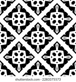 Dark background with abstract shapes. Black and white texture. Seamless monochrome repeating pattern for web page, textures, card, poster, fabric, textile.
