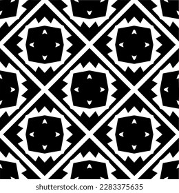 Dark background with abstract shapes. Black and white texture. Seamless monochrome repeating pattern for web page, textures, card, poster, fabric, textile.