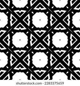 Dark background with abstract shapes. Black and white texture. Seamless monochrome repeating pattern for web page, textures, card, poster, fabric, textile.