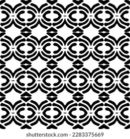 Dark background with abstract shapes. Black and white texture. Seamless monochrome repeating pattern for web page, textures, card, poster, fabric, textile.
