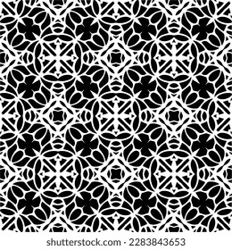 Dark background with abstract shapes. Black and white texture. Seamless monochrome repeating pattern for web page, textures, card, poster, fabric, textile.
