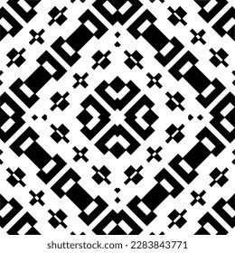 Dark background with abstract shapes. Black and white texture. Seamless monochrome repeating pattern for web page, textures, card, poster, fabric, textile.