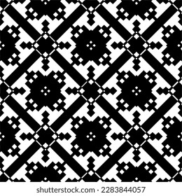 Dark background with abstract shapes. Black and white texture. Seamless monochrome repeating pattern for web page, textures, card, poster, fabric, textile.