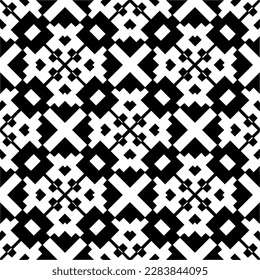 Dark background with abstract shapes. Black and white texture. Seamless monochrome repeating pattern for web page, textures, card, poster, fabric, textile.