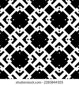 Dark background with abstract shapes. Black and white texture. Seamless monochrome repeating pattern for web page, textures, card, poster, fabric, textile.