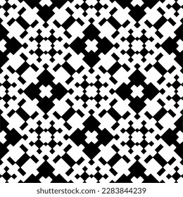 Dark background with abstract shapes. Black and white texture. Seamless monochrome repeating pattern for web page, textures, card, poster, fabric, textile.