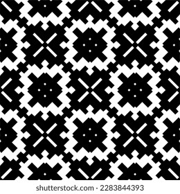 Dark background with abstract shapes. Black and white texture. Seamless monochrome repeating pattern for web page, textures, card, poster, fabric, textile.
