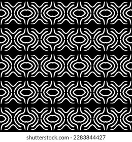 Dark background with abstract shapes. Black and white texture. Seamless monochrome repeating pattern for web page, textures, card, poster, fabric, textile.