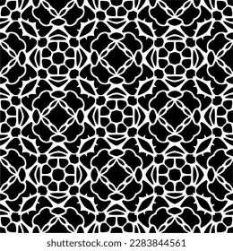 Dark background with abstract shapes. Black and white texture. Seamless monochrome repeating pattern for web page, textures, card, poster, fabric, textile.