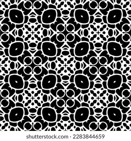 Dark background with abstract shapes. Black and white texture. Seamless monochrome repeating pattern for web page, textures, card, poster, fabric, textile.