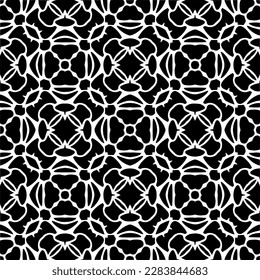 Dark background with abstract shapes. Black and white texture. Seamless monochrome repeating pattern for web page, textures, card, poster, fabric, textile.