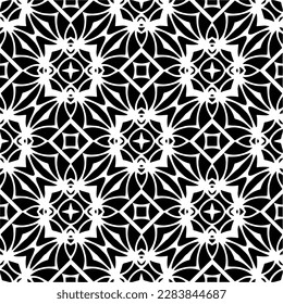 Fondo oscuro con formas abstractas. Textura en blanco y negro. Patrón de repetición monocromo sin inconvenientes para páginas web, texturas, tarjeta, afiche, tela, textil.