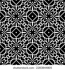 Dark background with abstract shapes. Black and white texture. Seamless monochrome repeating pattern for web page, textures, card, poster, fabric, textile.