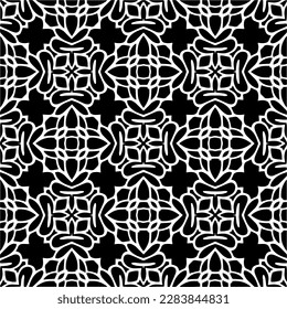 Dark background with abstract shapes. Black and white texture. Seamless monochrome repeating pattern for web page, textures, card, poster, fabric, textile.