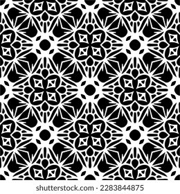 Dark background with abstract shapes. Black and white texture. Seamless monochrome repeating pattern for web page, textures, card, poster, fabric, textile.