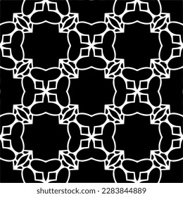 Dark background with abstract shapes. Black and white texture. Seamless monochrome repeating pattern for web page, textures, card, poster, fabric, textile.