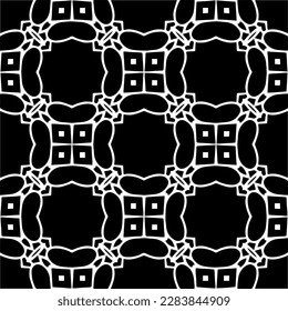 Dark background with abstract shapes. Black and white texture. Seamless monochrome repeating pattern for web page, textures, card, poster, fabric, textile.