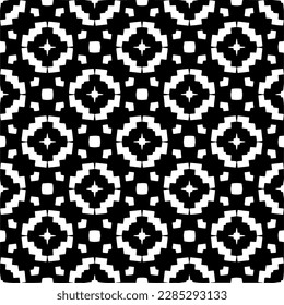 Dark background with abstract shapes. Black and white texture. Seamless monochrome repeating pattern for web page, textures, card, poster, fabric, textile.
