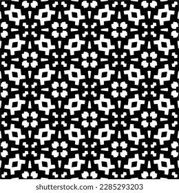 Dark background with abstract shapes. Black and white texture. Seamless monochrome repeating pattern for web page, textures, card, poster, fabric, textile.