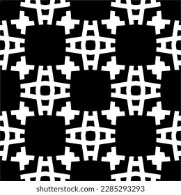 Dark background with abstract shapes. Black and white texture. Seamless monochrome repeating pattern for web page, textures, card, poster, fabric, textile.