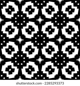 Dark background with abstract shapes. Black and white texture. Seamless monochrome repeating pattern for web page, textures, card, poster, fabric, textile.